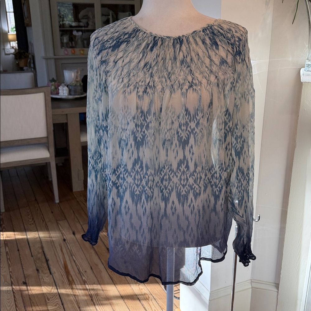SUNDANCE Silk Blouse Ombre Semi
Sheer Ophelia Smocked Neck Boho Large